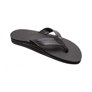 Rainbow Sandals Men's Leather Double Layer Wide Strap Leather Flip Flop - Black